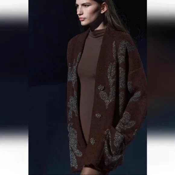 ZARA KNIT COAT WITH METALLIC THREAD - Picture 1 of 9